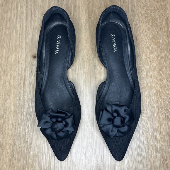 VIVAIA Women’s 10 EU 41 Flats D'Orsay Pointed-Toe Black Knit Bow Dressy Comfort - Picture 3 of 7